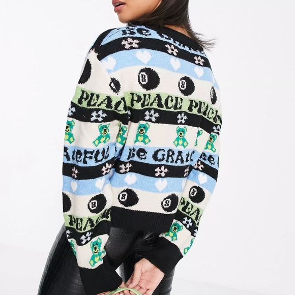 Topshop vintage Y2K magic 8 ball peace stripe knit cardigan sweater size small - Picture 3 of 10